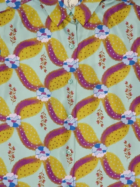 Jedwabna koszula Paula z nadrukiem w abstrakcyjne wzory zielona