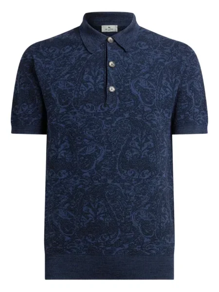Polo Etro cu model paisley din jacard albastru