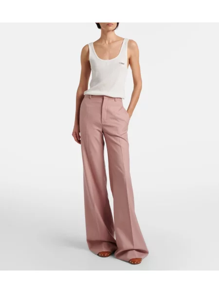 Pantaloni Chloé de lână evazate roz