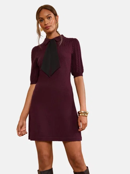 Love & roses Rochie tricotat roșu vin negru