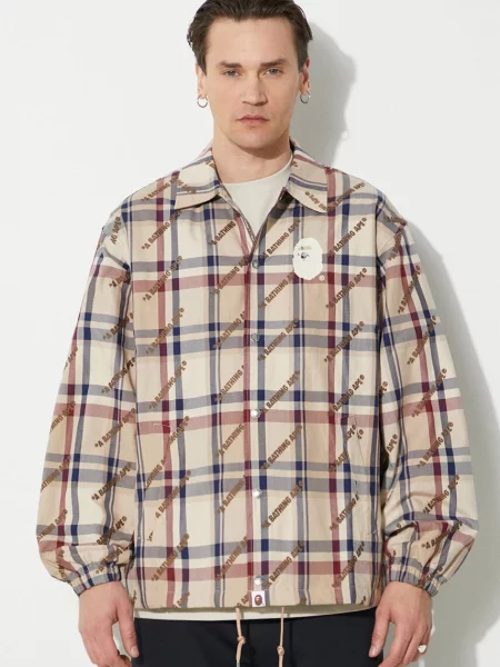 A Bathing Ape jacheta de A Bathing Ape Logo Check Pattern Coach Jacket de tranzitie bej