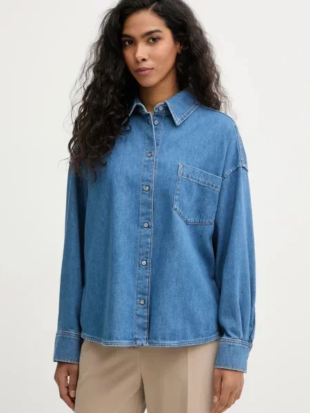 Bluzka jeansowa o kroju relaxed fit z czystej bawełny model „FOGGIA” Weekend Max Mara niebieska