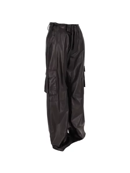 Pantaloni cargo La Rose din piele negru