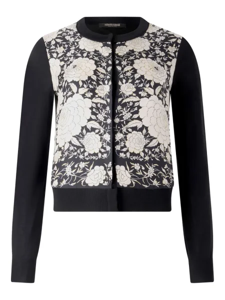 Cardigan Roberto Cavalli cu model floral negru