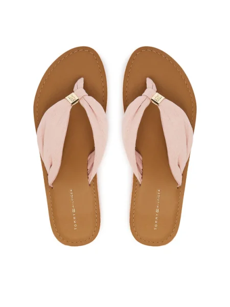 Șlapi Tommy Hilfiger din piele roz