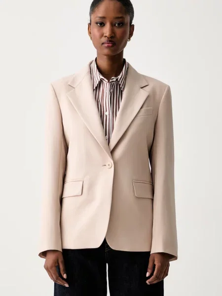 Weekend Max Mara sacou cu un singur rând de pentru femei din lână WKDLAMINE bej