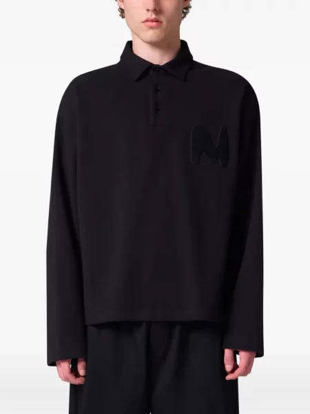 Lung tricou polo Msgm cu autograf negru