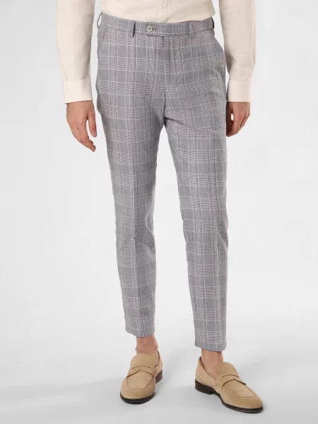 Finshley & Harding London Spodnie z zawartością lnu Hoxdon Mężczyźni Slim Fit w kratkę 44 niebieski