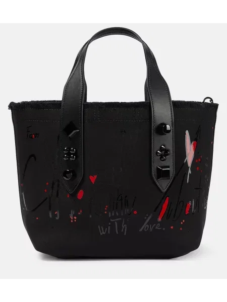 Geantă Christian Louboutin cu imagine din canvas negru