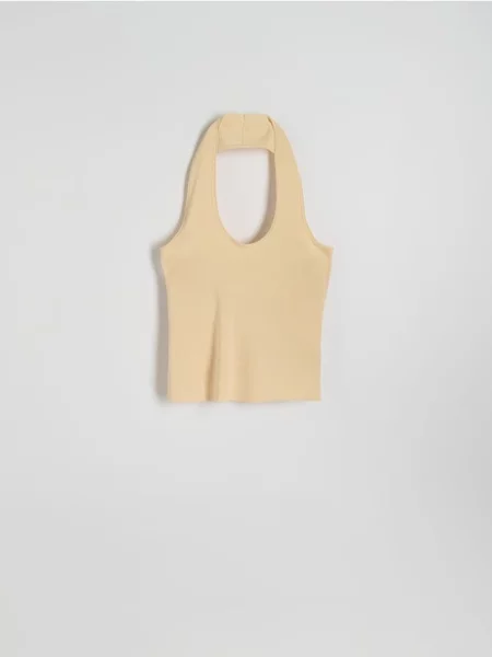 Top Reserved z dekoltem halter beżowy