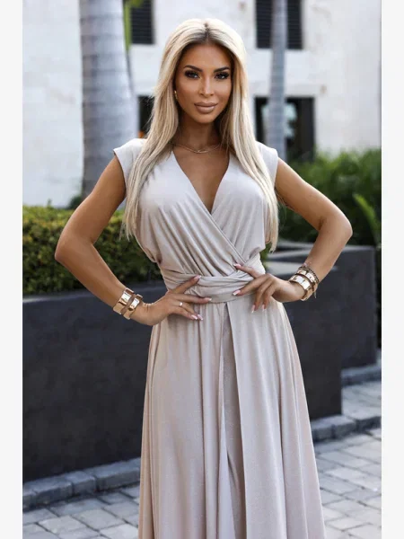 Elegáns hosszú maxi ruha Numoco bézs
