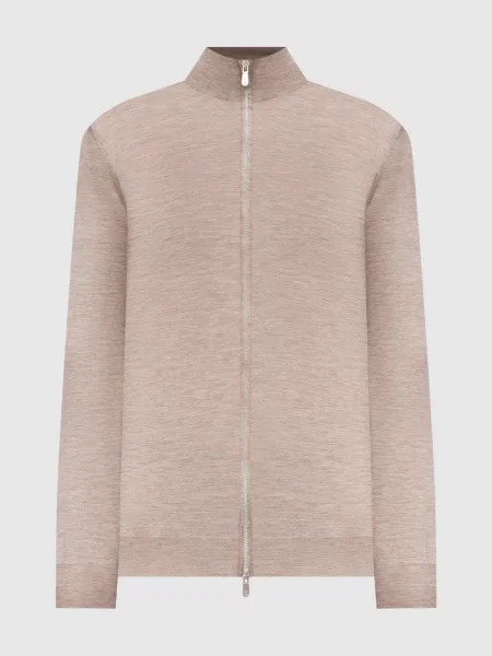 Шерстяной меланжевый кардиган Brunello Cucinelli коричневый