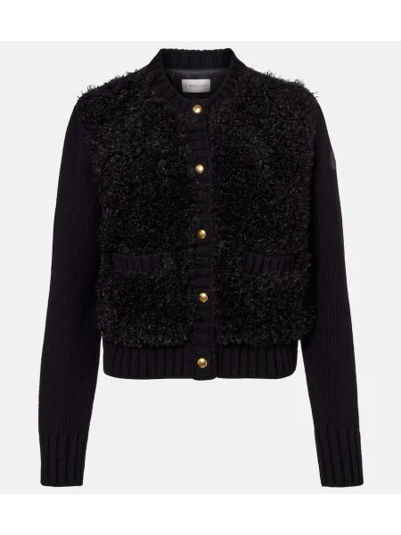 Kardigan Moncler wełniany teddy czarny
