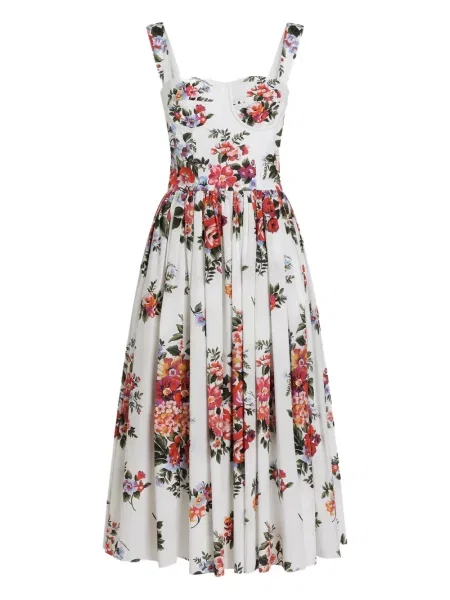 Rochie midi Dolce & Gabbana cu model floral cu imagine până la genunchi alb