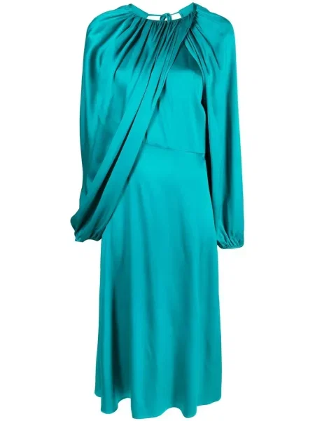 Rochie Colville de mătase drapată de costum albastru