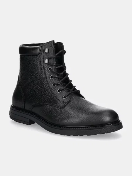 Buty skórzane z detalami z logo Tommy Hilfiger czarne