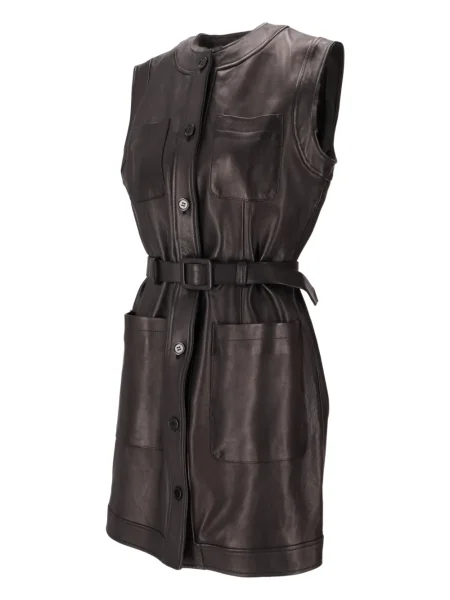 Cu centură rochie La Rose din piele negru