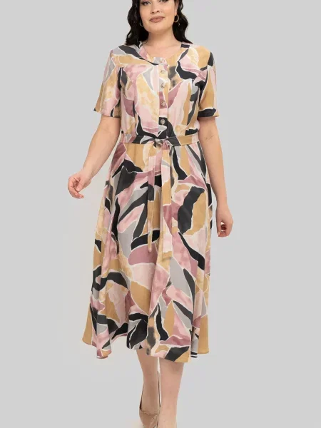 Лляна Сукня міді All Posa бежевий