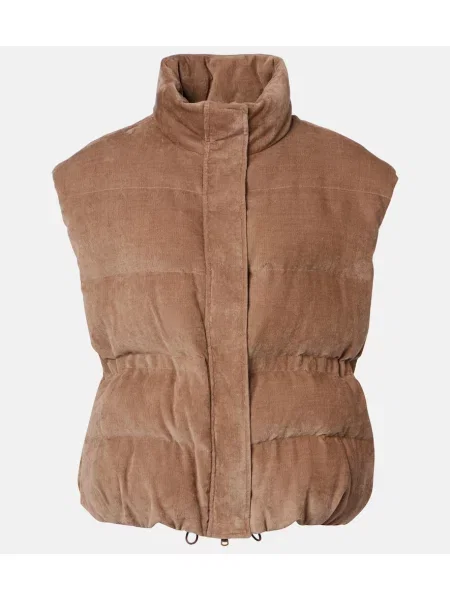 Vestă din puf Brunello Cucinelli de catifea cord maro