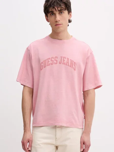 Guess Jeans t-shirt ανδρικό ροζ