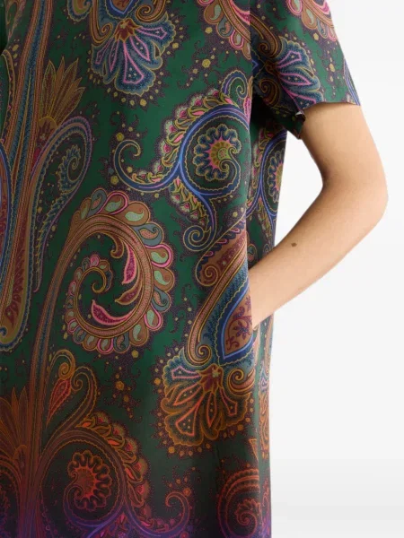 Rochie mini Etro de mătase cu model paisley verde