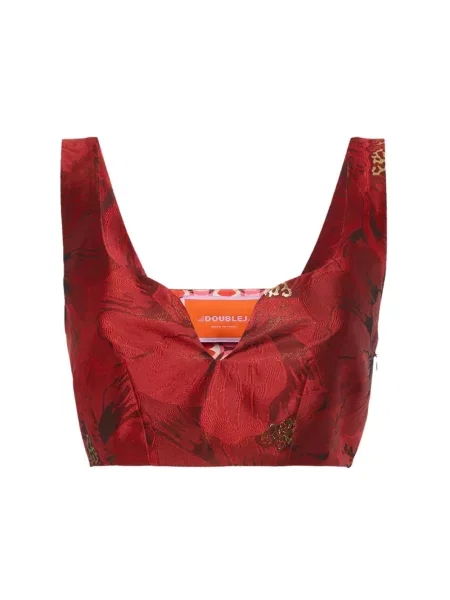 Top La Doublej o krotszym kroju żakardowy czerwony