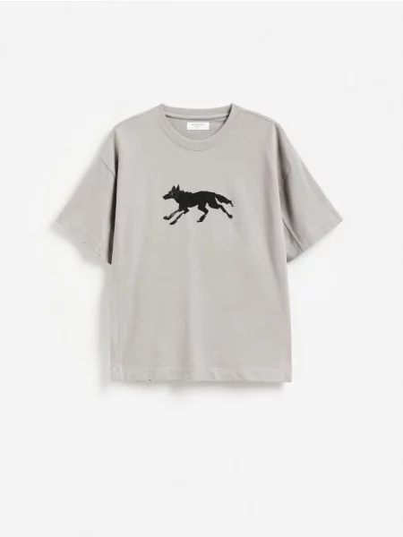 Reserved Tricou oversized cu imprimeu bej