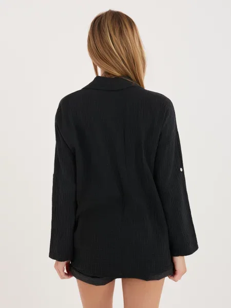 Cămașă Italy Moda din muselină negru