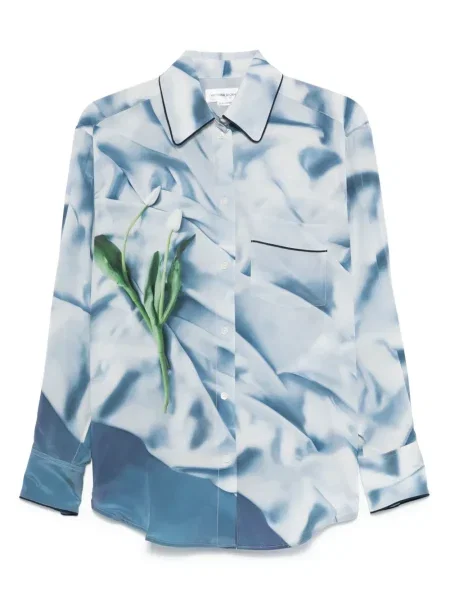 Cămașă Victoria Beckham din satin cu model floral albastru