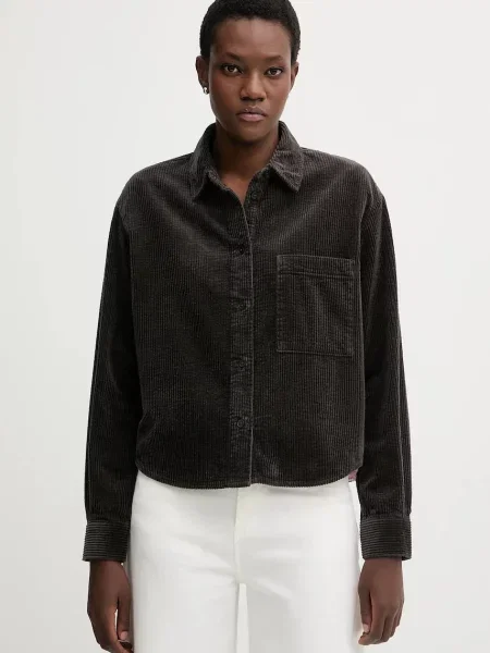 Košulja od samta Marc O'Polo za žene relaxed s klasičnim ovratnikom smeđa