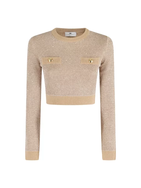 Sweter Elisabetta Franchi z cekinami żółty