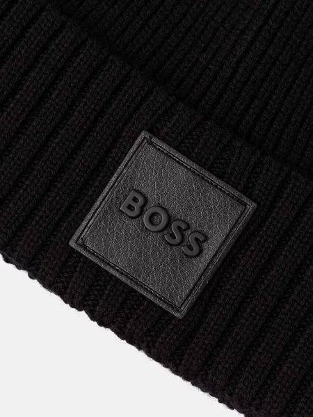 Вовняна шапка BOSS з тонкого трикотажу вовна чорний