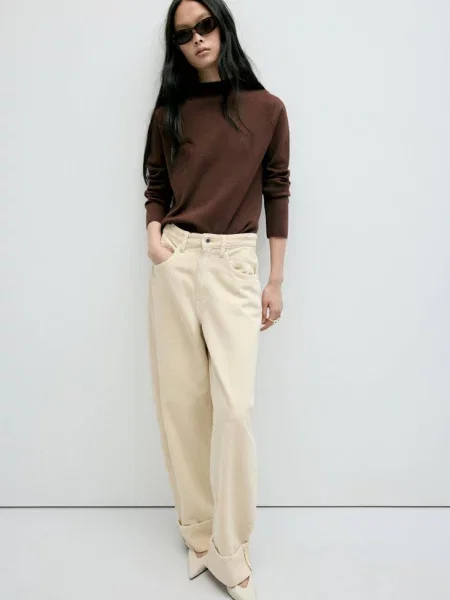 Sweter z dzianiny z półgolfem czekoladowy Kobieta L MANGO