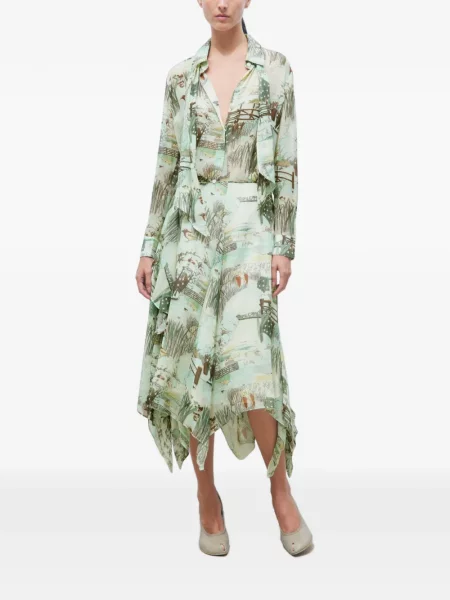 Bluză Tory Burch cu funde din șifon verde