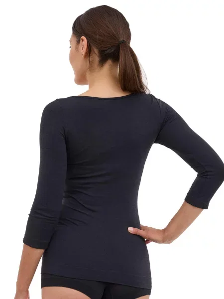 Koszulka rękaw z wełną Brubeck COMFORT MERINO czarna