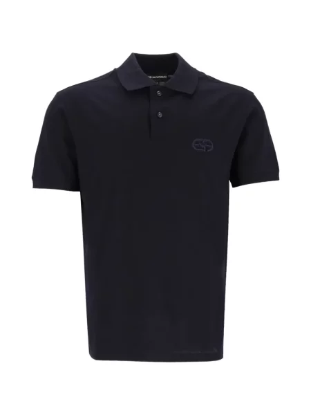 Tricou polo Emporio Armani cu broderie din jerseu albastru