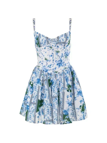 Rochie mini Agua Bendita cu model floral cu imagine alb