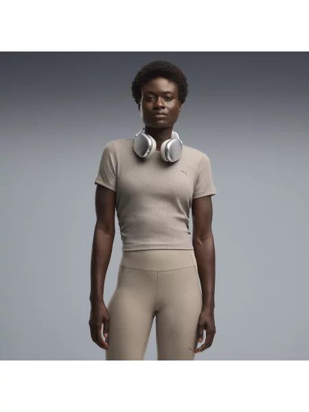 PUMA koszulka treningowa CLOUDSPUN Ribbed o dopasowanym kroju OdzieÅ¼ BeÅ¼owy XXS szara