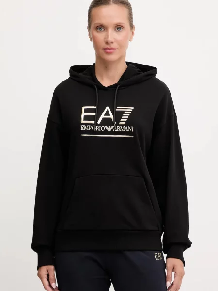 Dukserica Emporio Armani za žene s kapuljačom s aplikacijom crna