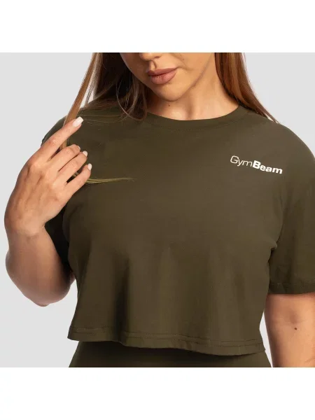 Koszulka fitness cropped z krótkim rękawem Limitless brązowa