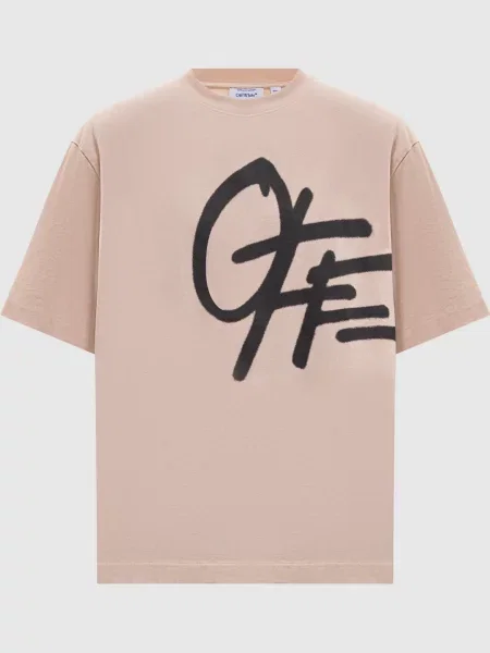 Футболка Off-white с принтом бежевая