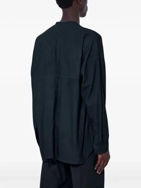 Kožená košile Rick Owens s výstřihem do v černá