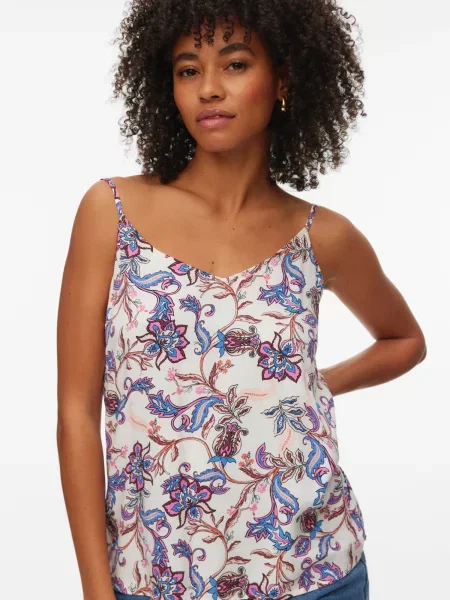 VERO MODA Top VMCHERIE svetlo modra / čokolada / roza / off-bela bela