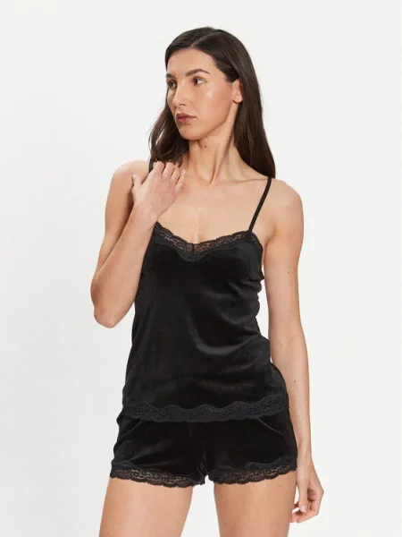 Hunkemöller Cămașă pijama Scallop Basic Fit negru