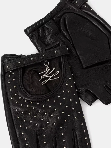 Karl Lagerfeld vodičské rukavice dámske kožené K/AUTOGRAPH čierna
