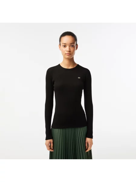 Lacoste Koszulka Z Długim Rękawem Prążkowana czarna