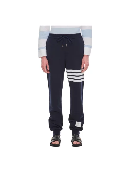 Dzianinowe spodnie dresowe Thom Browne niebieskie