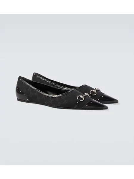 Pantofi loafer Gucci cu tepi din canvas negru