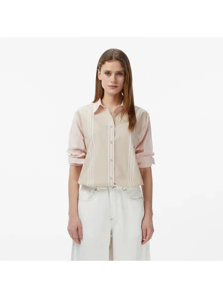 Lacoste Koszula Z Blokadą Koloru Regular Fit beżowa