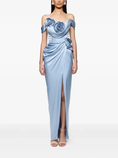 Rochie maxi Ana Radu din satin de costum albastru